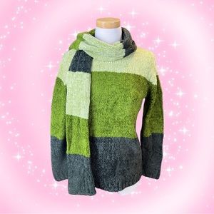 NWT Chenille Color block Sweater with Scarf